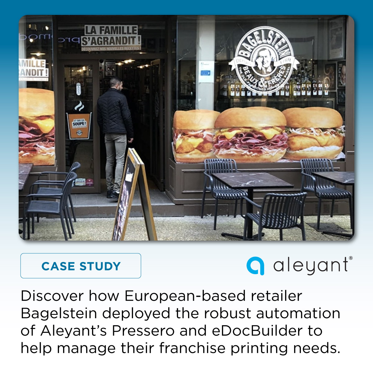 aleyant's tweet photo. Bagelstein needed high-quality flyers &amp; menus, but their manual approach took up to a month - far too long for a growing franchise!

After exploring web-to-print solutions, they chose Aleyant Pressero to meet demand and reduce lead times!

https://t.co/KluPAPRLwb https://t.co/BeVMQBd39b