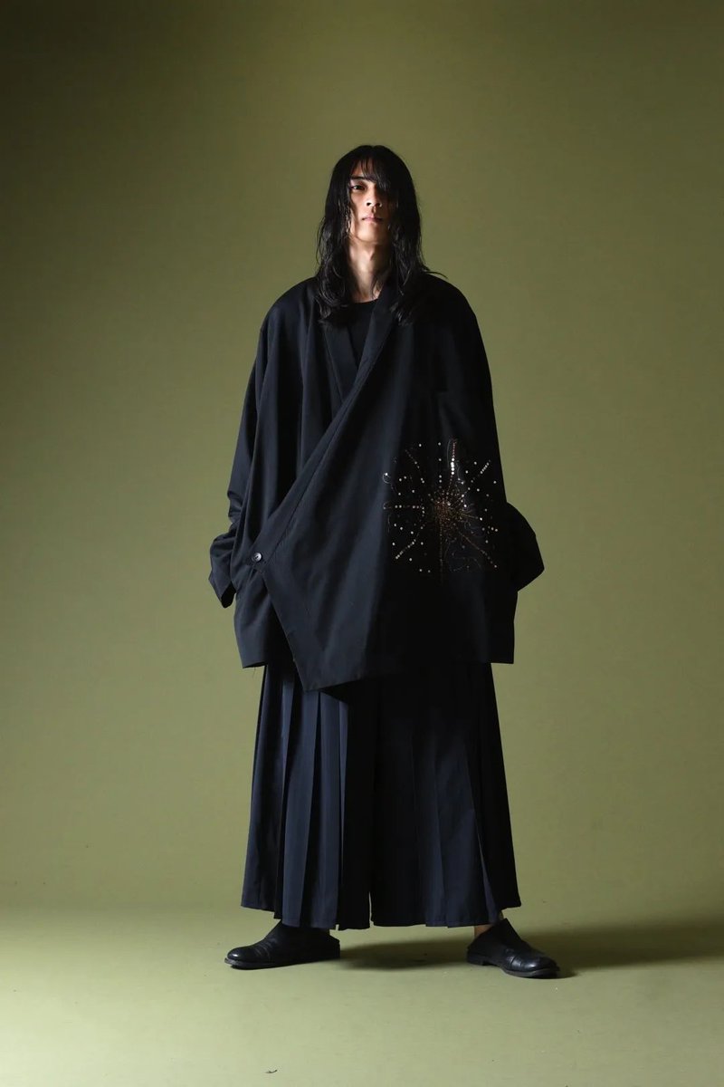 BISHOOL] Sequins Embroidery Wool Gabardine KIMONO Over Jacket