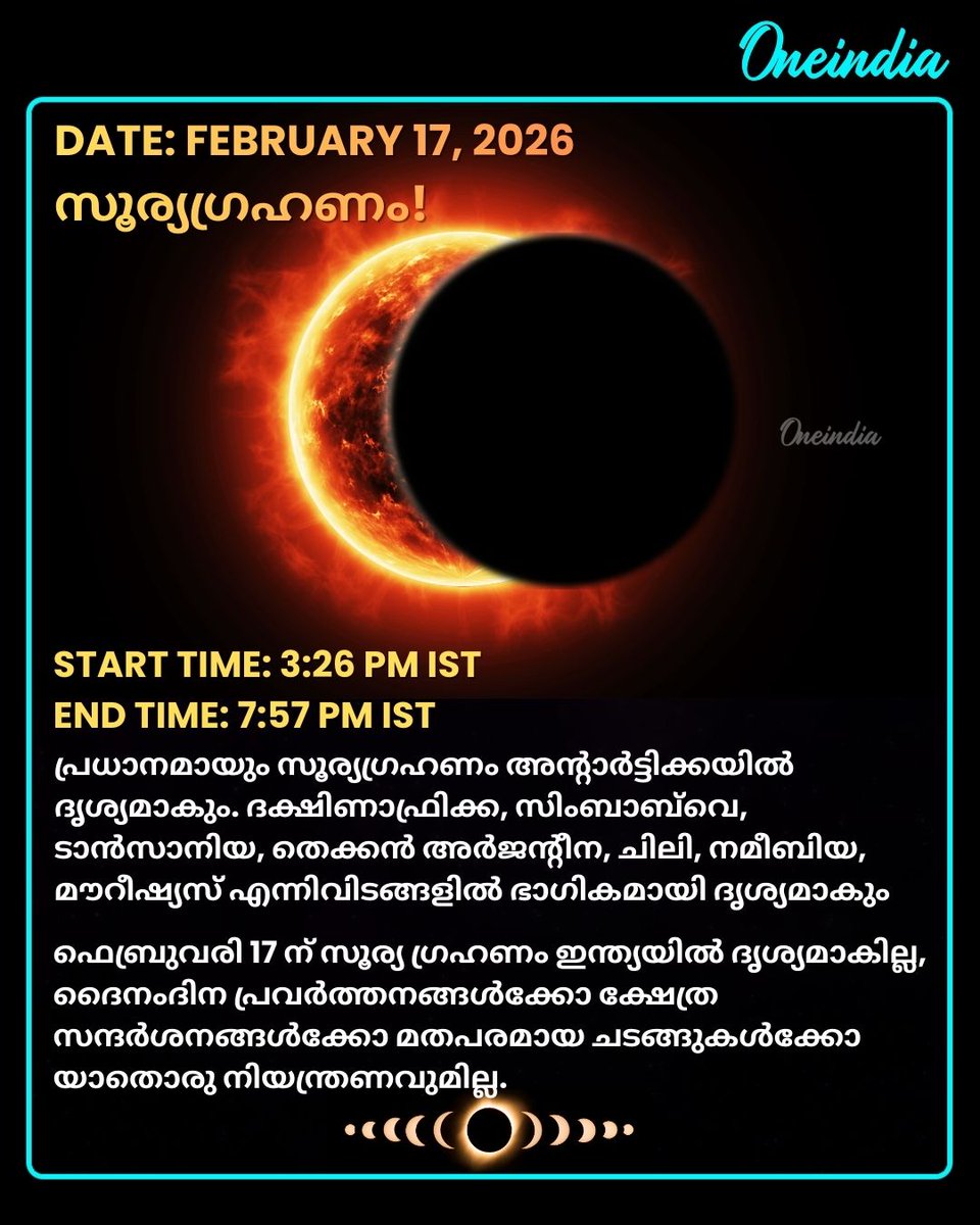 thatsMalayalam's tweet image. സൂര്യന്റെ മധ്യഭാഗത്തെ മറയ്ക്കുകയും സൂര്യന്റെ വശങ്ങള്‍ ഒരു അഗ്‌നിവലയം പോലെ ദൃശ്യമാകുകയും ചെയ്യുന്നതിനാല്‍ സൂര്യഗ്രഹണത്തെ 'റിംഗ് ഓഫ് ഫയര്‍' എന്നും വിളിക്കുന്നു
#SuryaGrahan #SolarEclipse #CelestialEvent #EclipseDay #OneindiaMalayalam #OIMalayalam

Read More: malayalam.oneindia.com