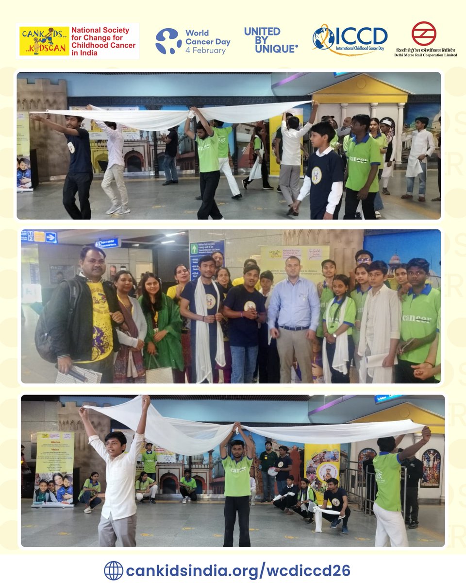 CanKidsOfficial's tweet photo. On #ICCD2026, survivors from #KidsCanKonnect performed a powerful street play at Kashmiri Gate Metro with @officialdmrc 💛

500+ commuters learned about early signs of childhood cancer.
#CancerKoDhishoomDhishoom 🤛
#ICCD2026 #DelhiMetro #ChildhoodCancer #UnitedByUnique #CanKids https://t.co/4rW5U2AEQS