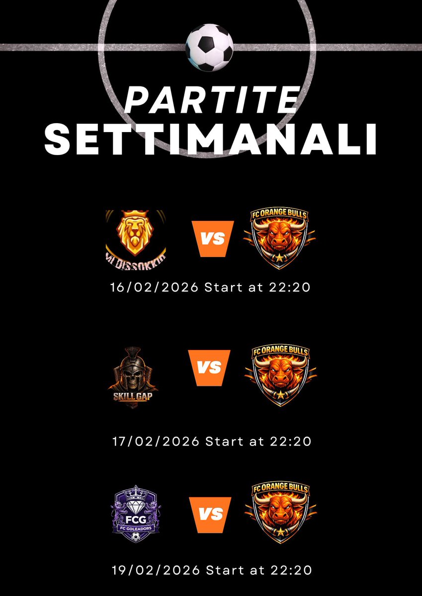 ⚽️PARTITE SETTIMANALI⚽️
<a href="/CPGItaly/">CPG Italy 🇮🇹</a>
