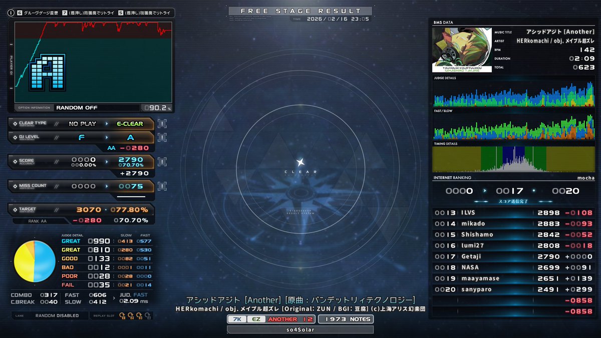 Getaji's tweet image. 2 of 2
🟩 so4 アシッドアジト [Another] EC
🟩 ▼5 not 桜 [Another] EC

ダメな日なのでディレイを少し #getaji_bms