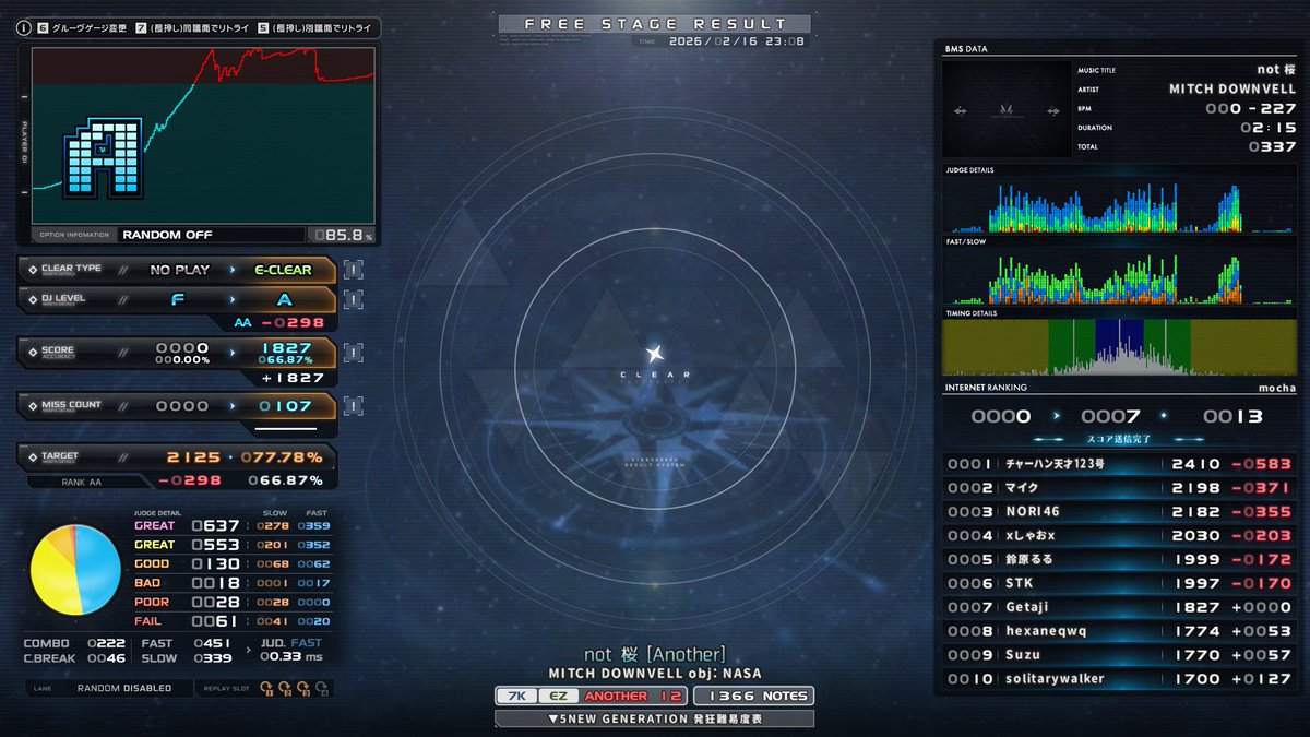 Getaji's tweet image. 2 of 2
🟩 so4 アシッドアジト [Another] EC
🟩 ▼5 not 桜 [Another] EC

ダメな日なのでディレイを少し #getaji_bms