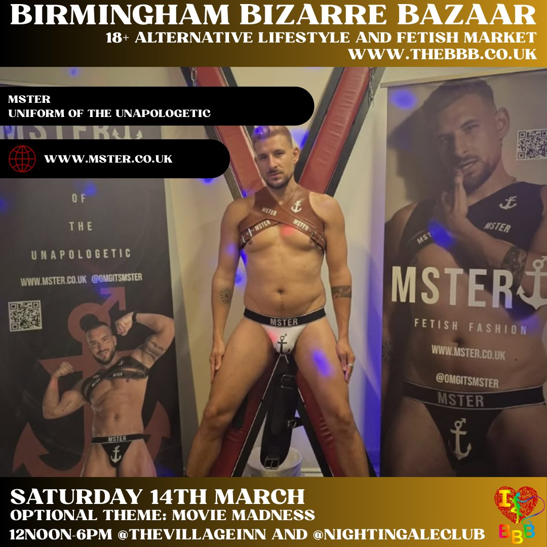 BBBAltFetBazaar's tweet photo. 🎬 March is Movie Madness and the trader lineup is giving main character energy! 
🗓 SATURDAY 14th March 12–6PM

@OMGitsMSTER are back this March! 

https://t.co/L4f1FwygZA
#BrumEvents #QueerOwned #LGBTQBusiness #FetishFashion #KinkCommunity #BBBTraders https://t.co/oyozu0wlcu