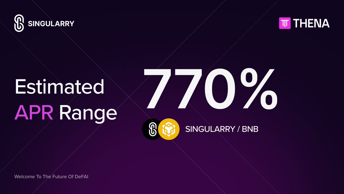 The SINGULARRY/BNB pool on <a href="/ThenaFi/">THENA</a> is live this Monday with an Estimated APR Range of up to: 770%

💧 Earn yield on your $SINGULARRY
⚡ Active liquidity incentives
🔁 Simple LP exposure on Thena

Start the week strong and let your capital work.

Pool 👇