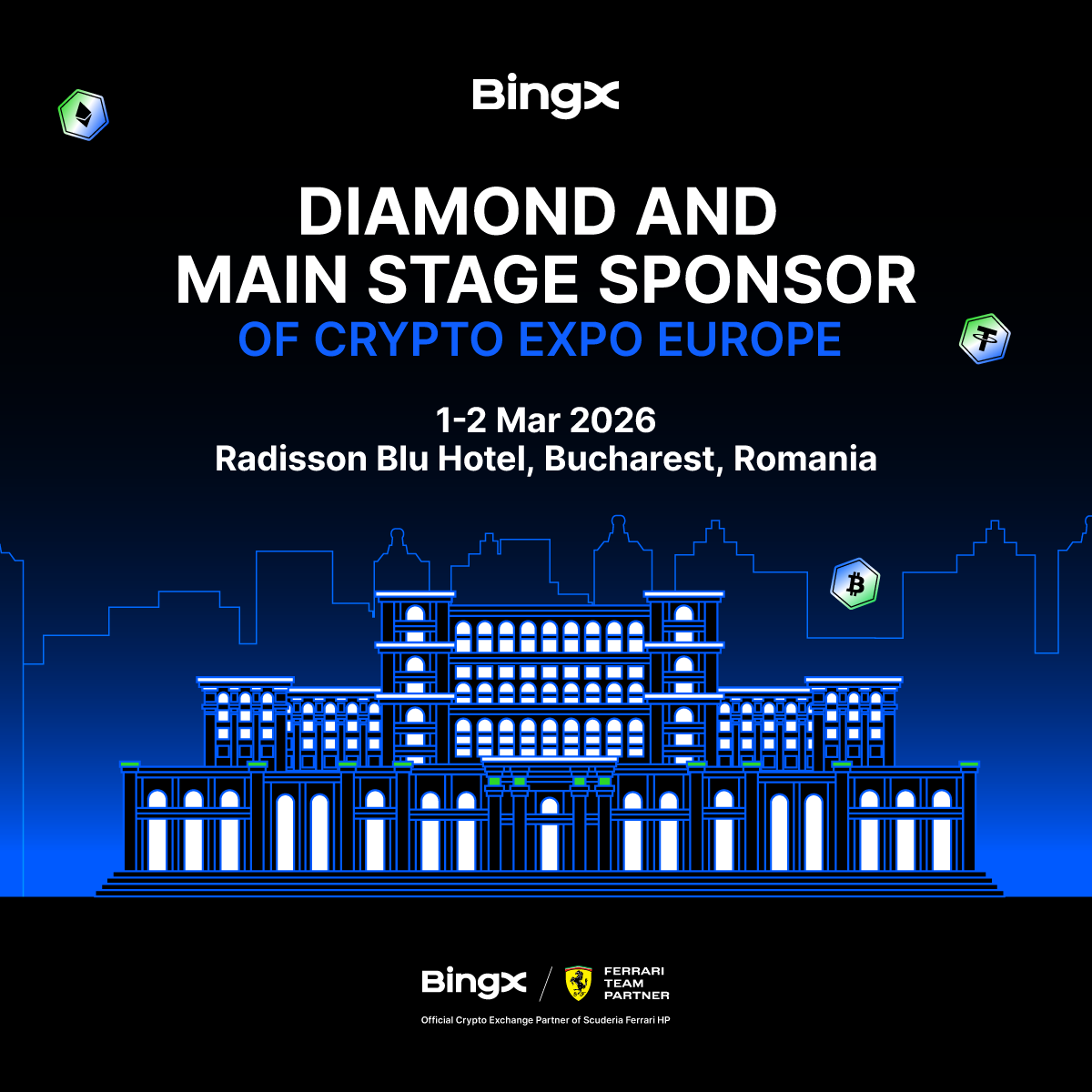 CryptoExpoEu's tweet photo. @BingXOfficial @BingXRomania joins Crypto Expo Europe 2026!

Recognized globally in the digital asset space, BingX will take part in this year’s edition on 1–2 March 2026 at Radisson Blu Hotel, Bucharest, contributing to the main stage discussions and overall agenda of the event. https://t.co/HNi5mkEAfq