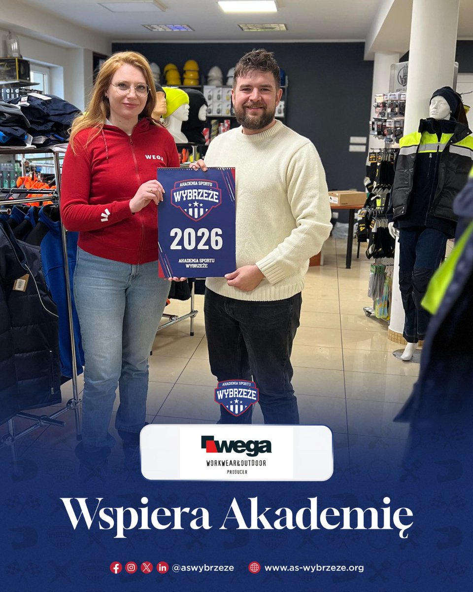 Do grona Sponsorów AS Wybrzeże dołączył polski producent oraz sprzedawca odzieży roboczej i ochronnej BHP Wega Sp z o.o. 🦺🥽 Nowy Sponsor dostarczy stroje dla rodziców Adeptów jeżdżących w zawodach, potrzebne do pracy ze sprzętem w parku maszyn as-wybrzeze.org/post/akademia-… 🤝🔴⚪🔵