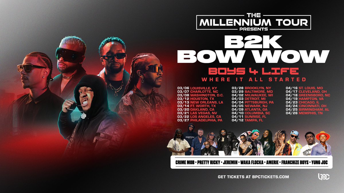 smoss's tweet photo. 2 legends 1 stage! B2K Bow Wow “Boys 4 Life Tour” just weeks away! Don’t have your tickets what are you waiting for? Kicks off March 6th Louisville KY at KFC Yum Center. 

https://t.co/1pc5WK8Eil https://t.co/ylHYrFOdmX
