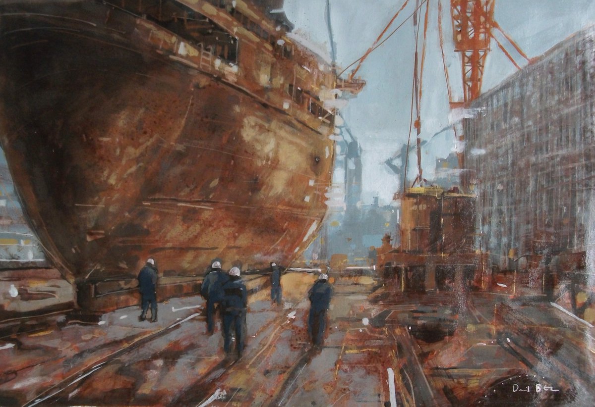 davidbezartist's tweet image. 3589 Dockyard acrylic and oil on paper 12x18 inches £200 unframed. #artistsontwitter #shipbuilding