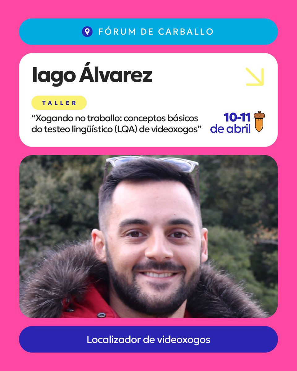 AtlanticConf's tweet photo. 🌟Iago Álvarez Graña🌟 
@Iago_Alvarez trabaja en localización de videojuegos desde 2015. Ha sido traductor, revisor y tester en proyectos indie y AAA como Dark Souls III o Horizon Zero Dawn. También localiza software al gallego y da clases de testeo en ETIV. https://t.co/oRVc2xpZtQ