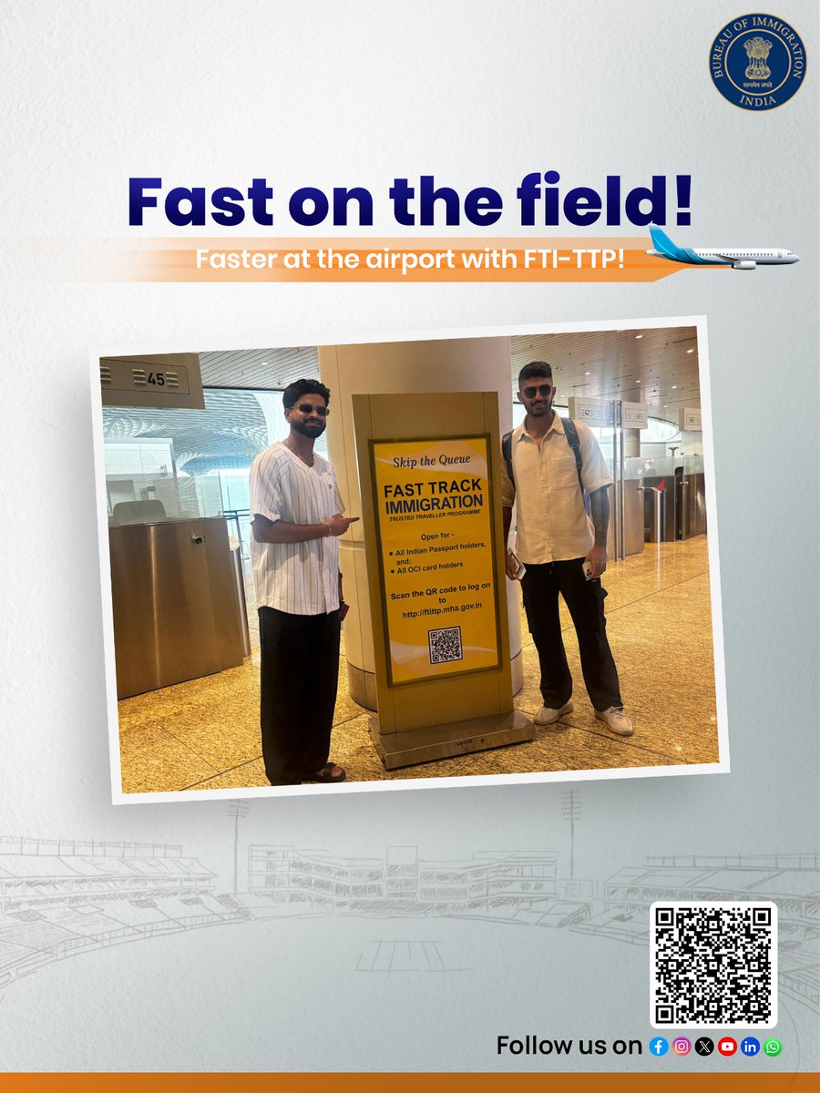 BOIndiaOfficial's tweet photo. Because winners don’t wait in line.
Shreyas Iyer and Aman Khan chose the fast-track life! What are you waiting for?
Visit https://t.co/8kWDOeVUKi and even you can #SkipTheQueue
#ShreyasIyer #AmanKhan #FastTrackImmigration #FTITTP https://t.co/PIfJVj9jBo