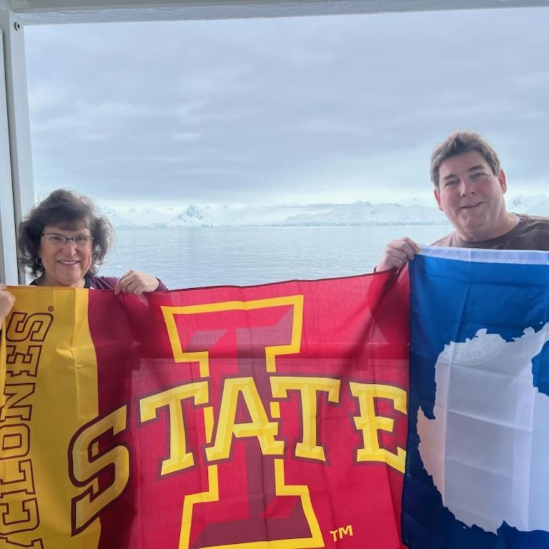 CycloneATH's tweet photo. This week's @MidAm_EnergyCo #ISUFlag comes from Fred Richards and Amy Williams-McKern on a cruise from Buenos Aires, Argrentina🌪️

Don't forget to send us your #ISUFlag photos to cy@iastate.edu for your chance to be featured 📸 https://t.co/AVLAz3e12E