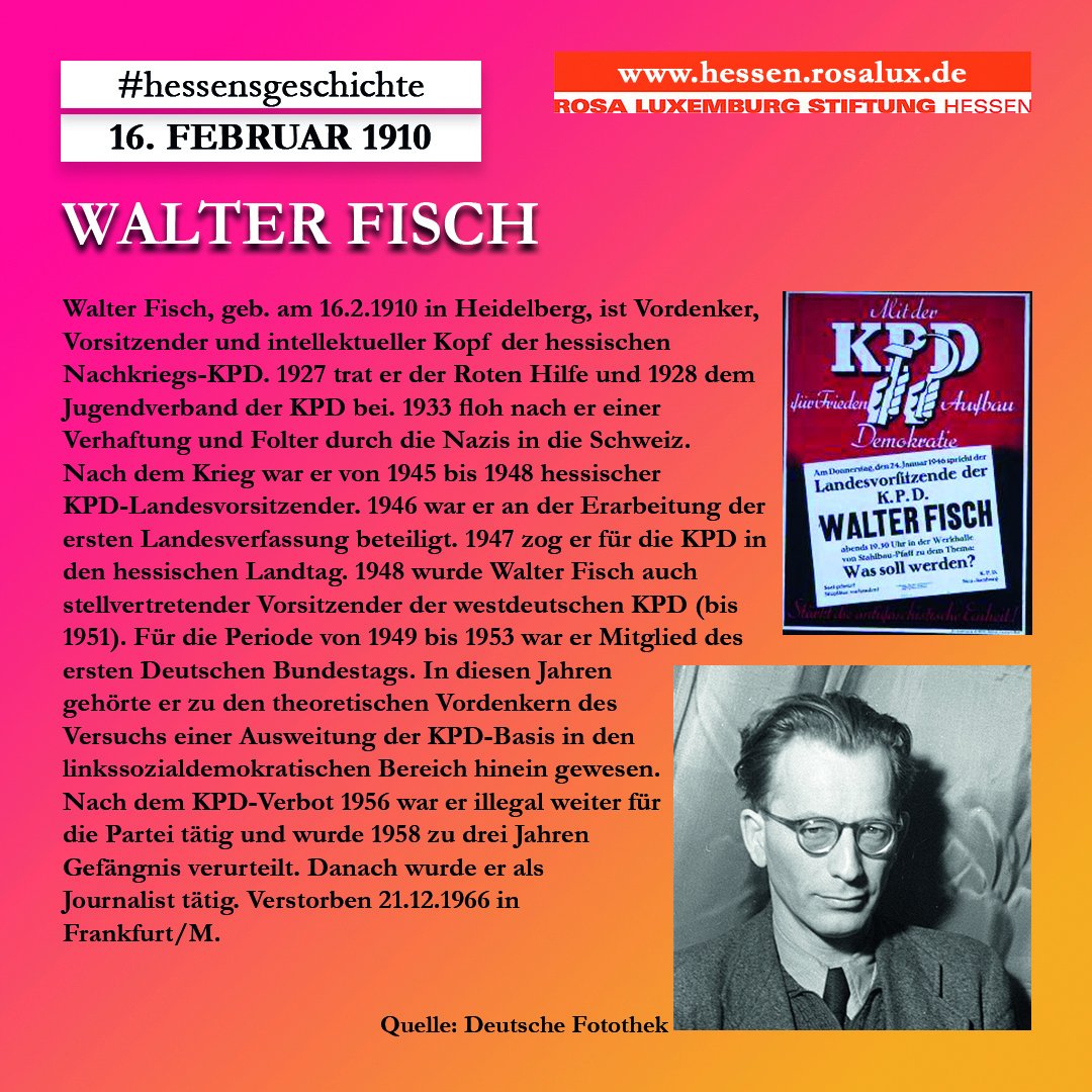 rosaluxhessen's tweet image. Walter Fisch, geb. 16.2.1910
#hessensgeschichte #KPD #KPDVerbot

Mehr Infos: hans-litten-archiv.de/archiv/textbei…
wiki-data.de-de.nina.az/Walter_Fisch.h…