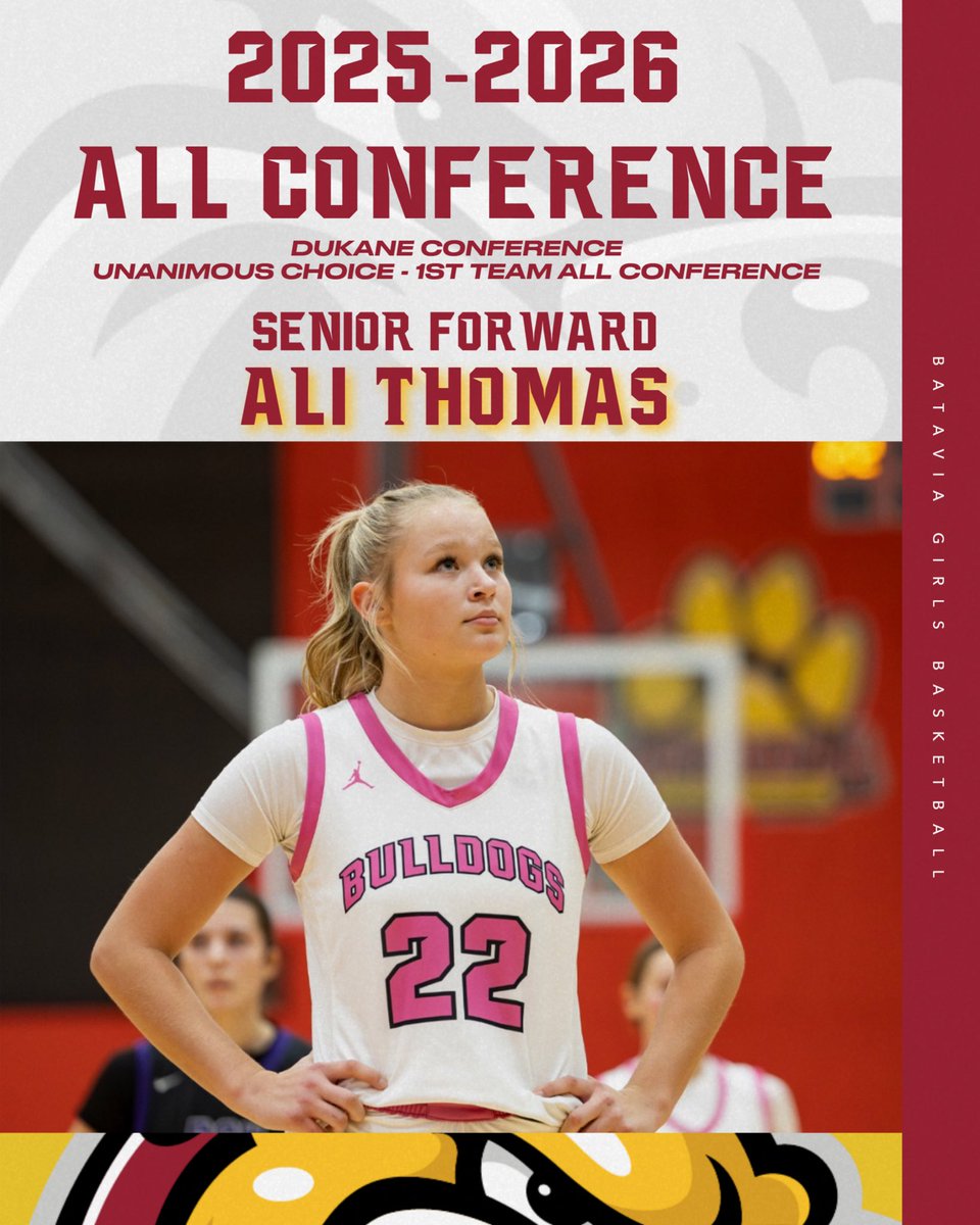 BHS_GirlsBsktbl's tweet photo. Congrats to Ali Thomas!
Ali was unanimously voted as a 1st Team All Conference player in the DuKane Conference for the 2025-2026 season. https://t.co/sa9QuTrFEe