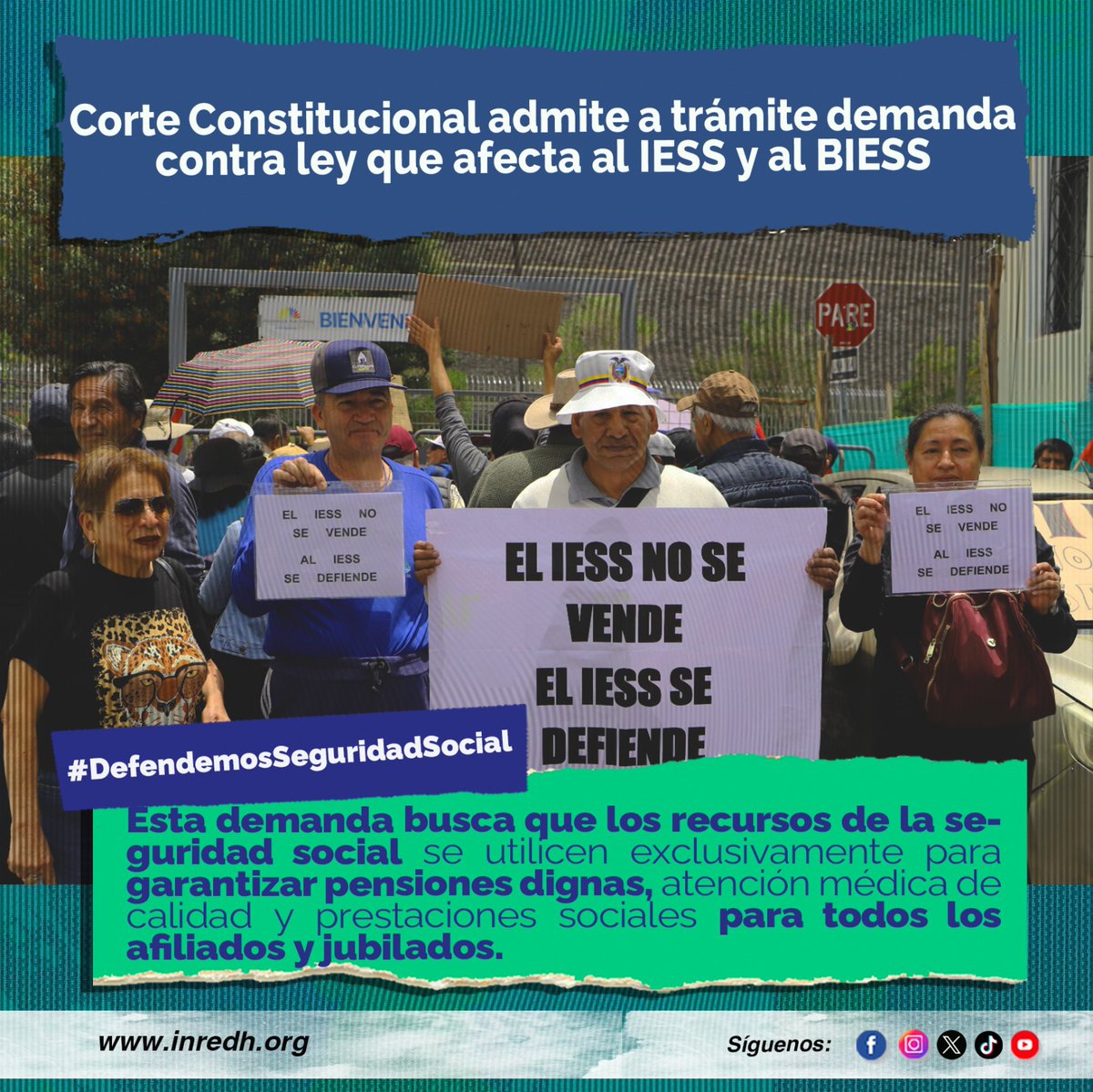 #DefendemosSeguridadSocial | La Corte Constitucional admitió a trámite la demanda de INREDH contra la ley que amenaza los fondos del #IESS y #BIESS.

La Ley de Fortalecimiento y Sostenibilidad Crediticia permite que se usen recursos del IESS para operaciones ajenas a la seguridad
