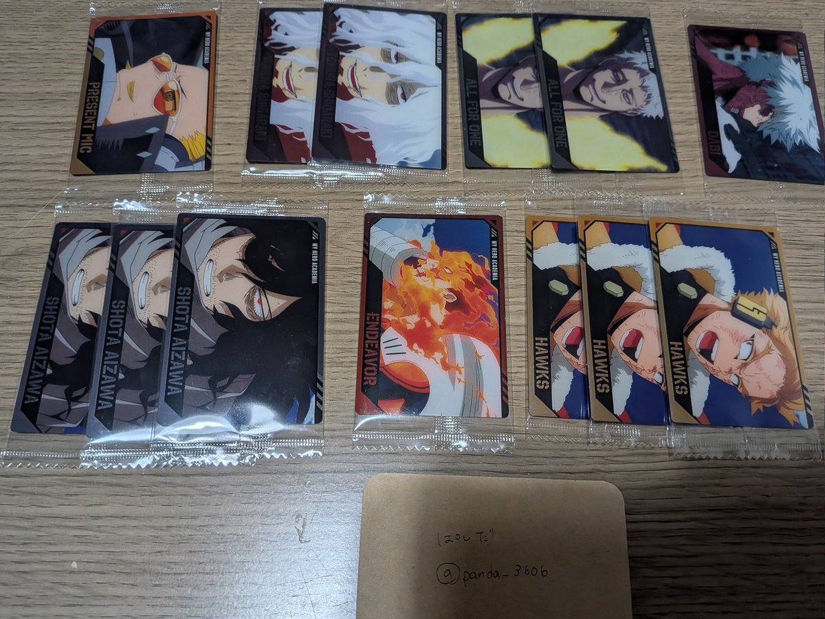 panda_3606's tweet photo. 交換 譲渡

ヒロアカ ウエハース 4

譲▶︎画像の物
求▶R 爆豪>緑谷、N 爆豪 トガ 麗日
>>>定価+送料

✧︎R爆豪は複数求めておりますが、緑谷は1点のみ求めている為爆豪含む交換のみ。Rは譲渡不可。
✧︎Nはなるべく数合わせて揃えたいので、同数の方優先
✧︎譲渡はお返事にお時間頂きます https://t.co/YWAPFOHHgi