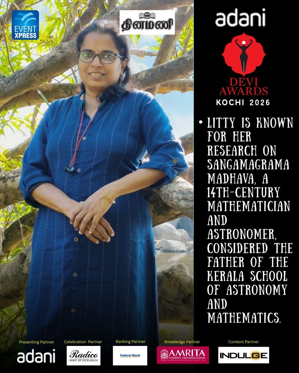 NewIndianXpress's tweet photo. Devi Awards Kochi 2026: Know Your Devi | Litty Chacko, Scholar
@PrabhuChawla  @santwana99 @lakshmi94338678 
@NewIndianXpress @Eventxpress @NehaSonthaliaP1  @radicokhaitan  @adanionline @xpresskerala @MSKiranPrakash #DeviKochi2026 #DeviAwardsKochi https://t.co/nC1ukCCxcD