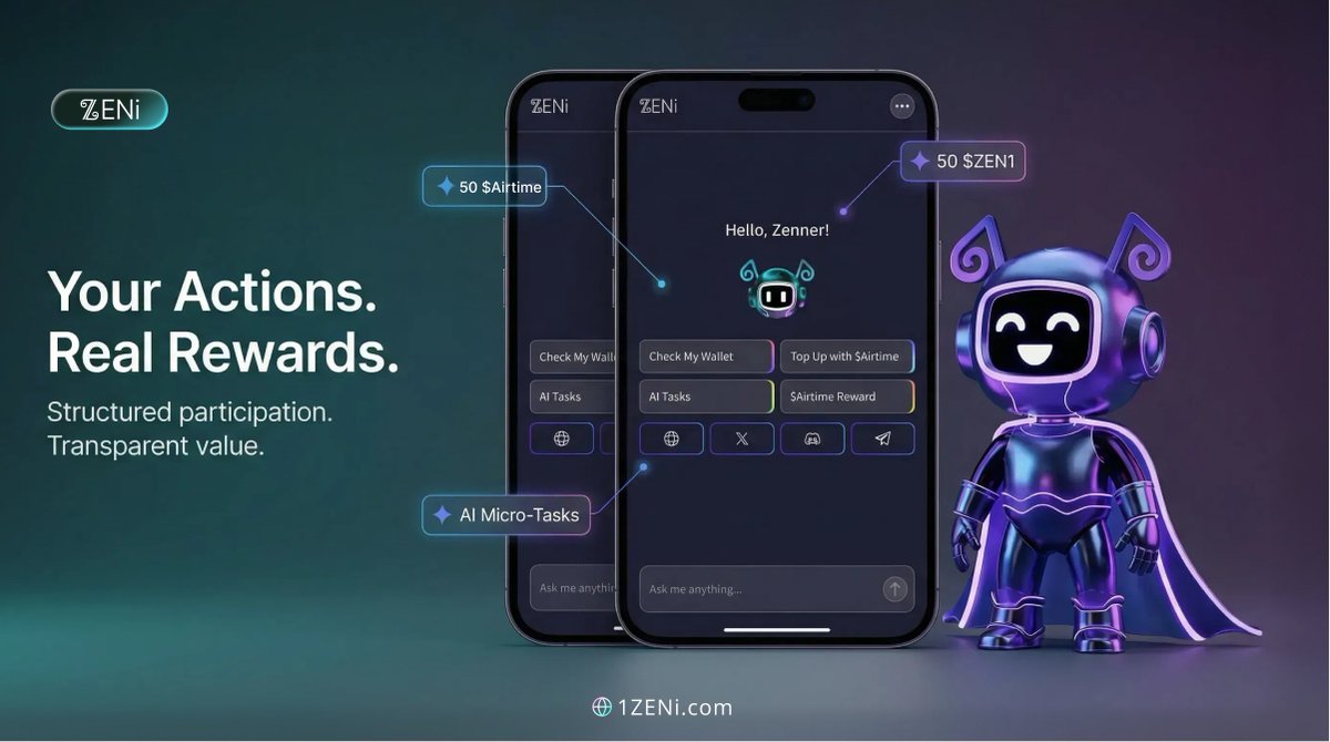 AI agents come and go.
Data lasts forever.
ZENi = the intelligence layer powering tomorrow's agents.

You're not using a dApp — you're becoming the rails.
Early → $ZEN1 → $ZENi rewards.
Late → regret. 

Join &amp; earn now! #ZENi #AI #Crypto