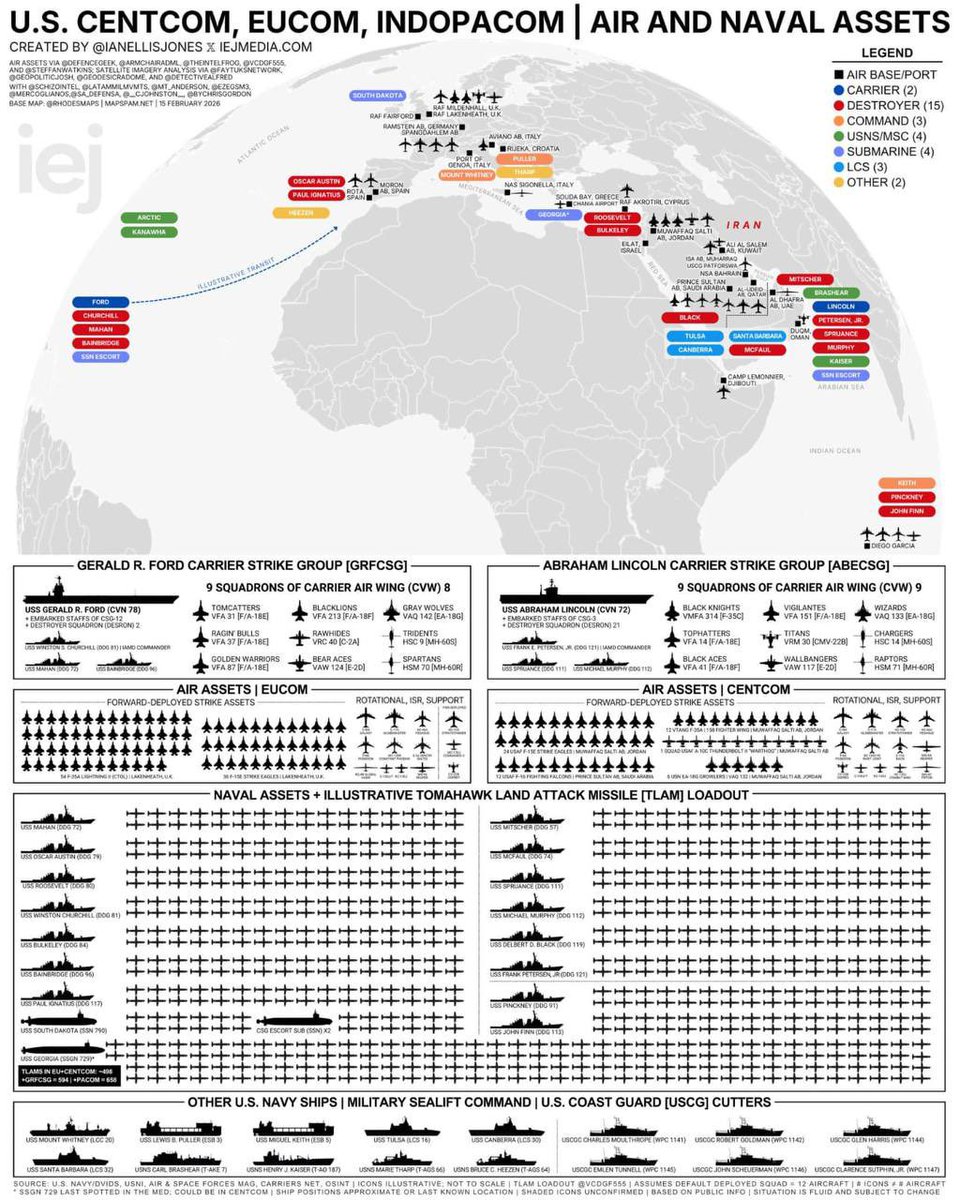 ✍🏻🇺🇸🇮🇷🇮🇱Almost a third of the US Navy fleet is now deployed in preparation for a possible confrontation with Iran.

Note: And American cargo planes are still being deployed. It’s crazy all the assets that have been moved to date and are still in progress.