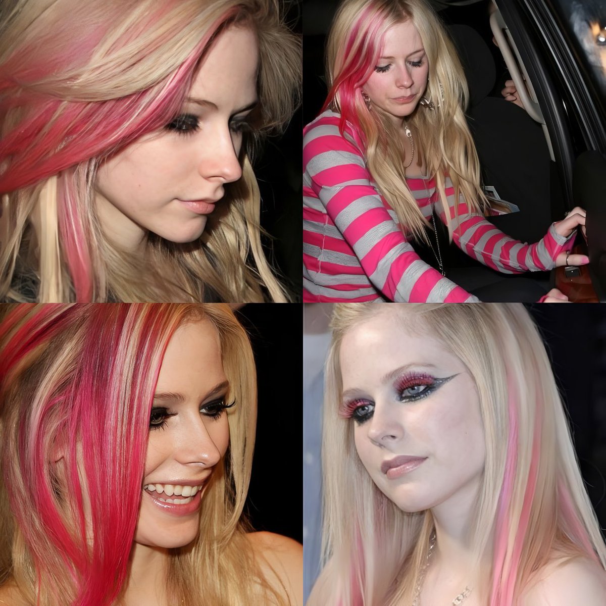 hrstnvrgrwngp's tweet image. avril lavigne with her pink hair streaks hits different