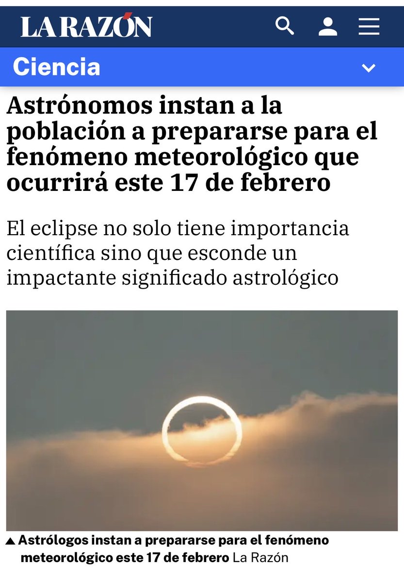 Esta noticia no tiene desperdicio… fenómeno meteorológico, significado astrológico… madre mía. 🤦🏻‍♀️
Muy bien <a href="/larazon_es/">La Razón</a> 👏