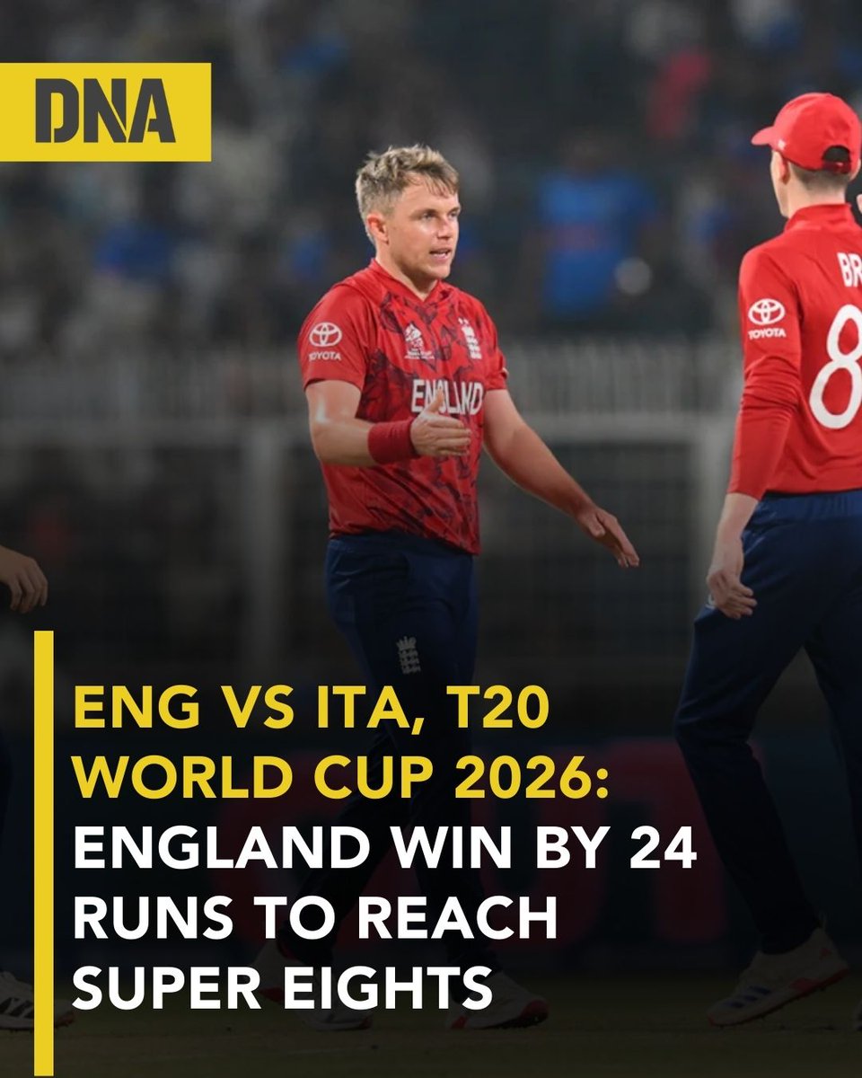 dna's tweet photo. ENG vs ITA, T20 World Cup 2026: England beat Italy by 24 runs to qualify for Super 8s

#ENGvsITA #T20WorldCup2026 #DNAUpdates https://t.co/KY6oEyIYaM