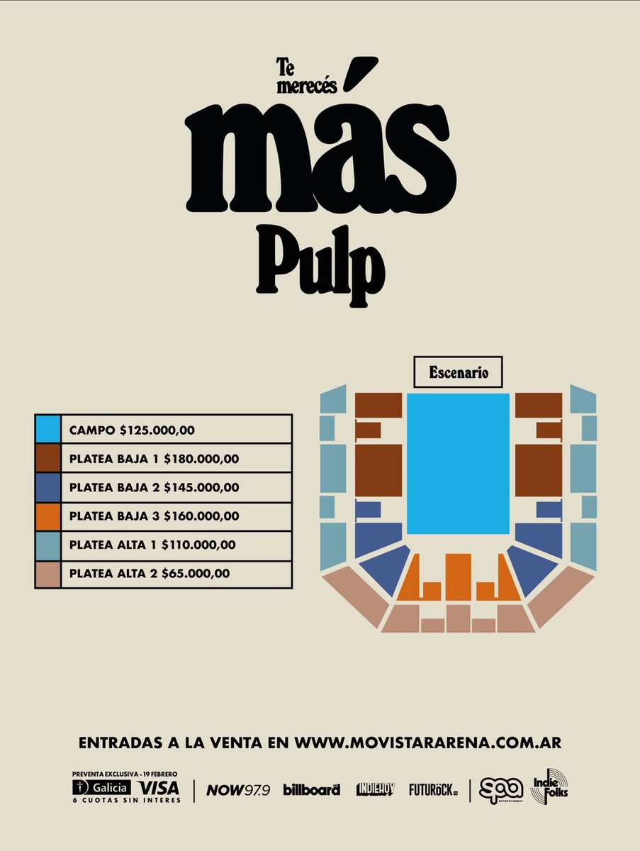🪩 PULP REGRESA A ARGENTINA 🪩

🥲 ¡Ya no habrá que esperar otros 11 años! A tan solo tres de aquel inolvidable show en el Movistar Arena que nos hizo llorar y bailar a todos, la banda de Jarvis Cocker regresará nuevamente al recinto de Villa Crespo el próximo viernes 12 de