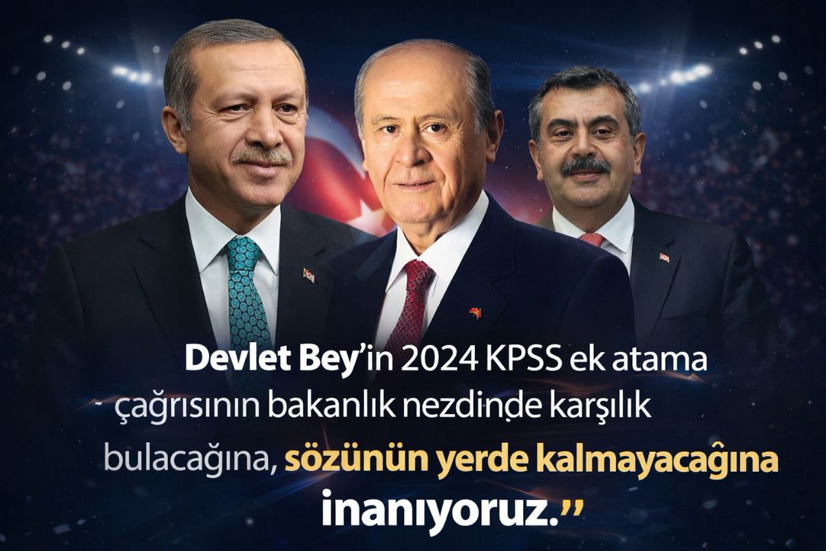 2024 KPSS'de derece yapan öğretmenler olarak ek atama müjdesini bekliyoruz <a href="/RTErdogan/">Recep Tayyip Erdoğan</a> <a href="/dbdevletbahceli/">Devlet Bahçeli</a> <a href="/oktay_saral/">Oktay SARAL</a> <a href="/erkanakcay45/">Erkan Akçay</a> <a href="/avabdullahguler/">Abdullah Güler</a> <a href="/tcbestepe/">T.C. Cumhurbaşkanlığı</a> <a href="/Akparti/">AK Parti</a> <a href="/MhpTbmmGrubu/">MHP TBMM Grubu #MHP</a> <a href="/PrfDrFilizKilic/">Prof. Dr. Filiz KILIÇ</a> <a href="/hasandogan/">Hasan Doğan</a>