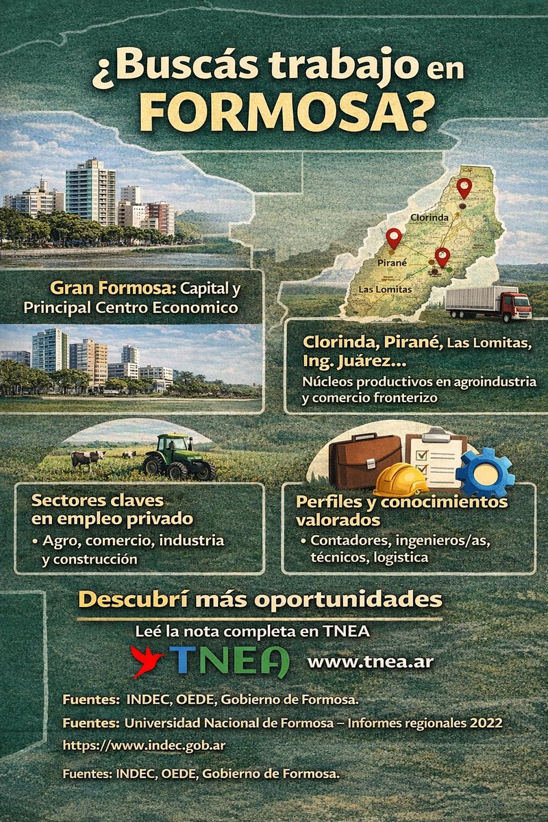 FORMOSA en datos clave 

Potencia en ganadería y producción forestal.
Más de 1.000 km de ríos y humedales estratégicos.
Desarrollo en infraestructura y energía en expansión.

¿Qué dato te sorprendió más? 
👉 Nota completa en tnea.ar  
#Formosa #trabajoar