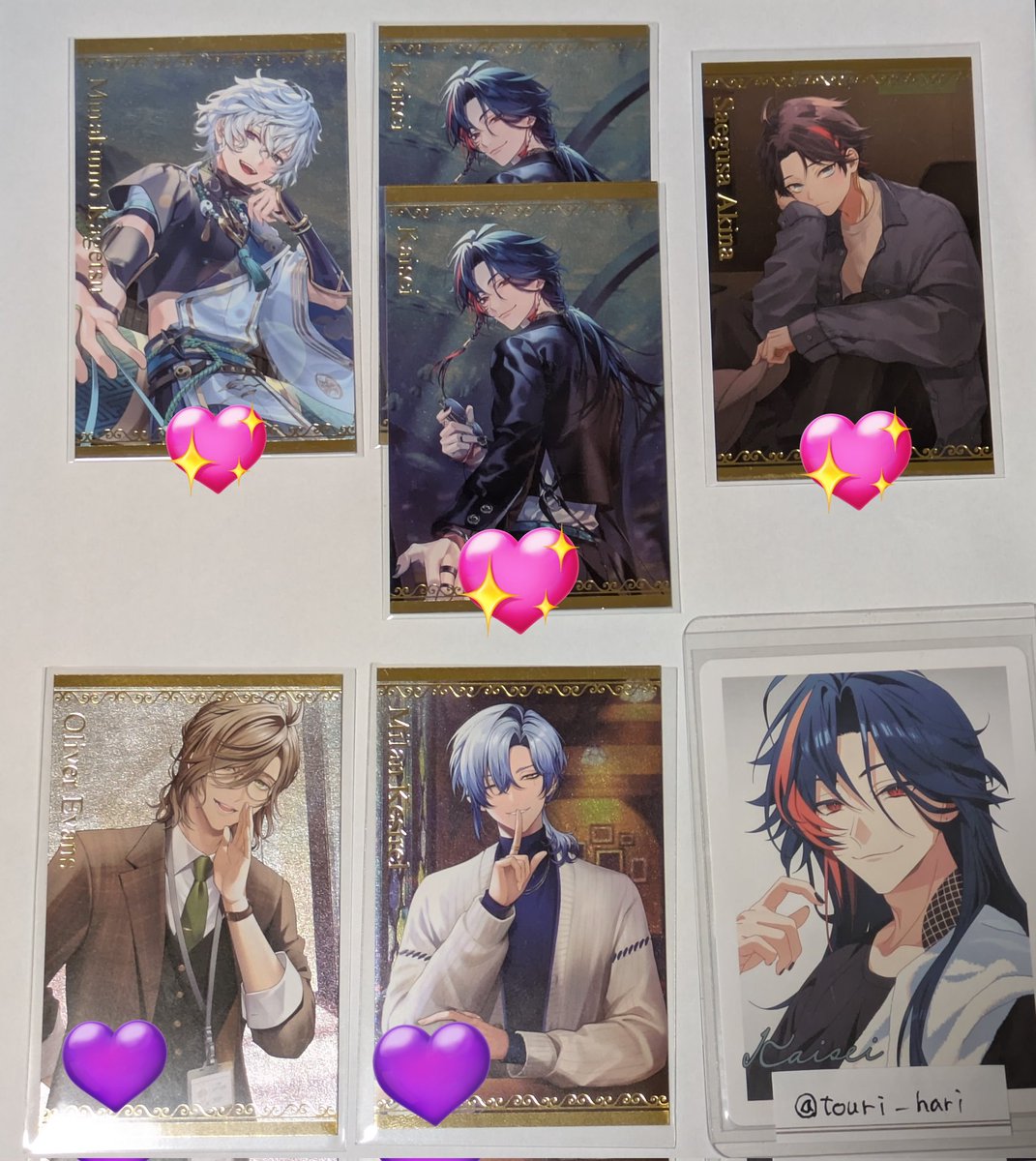 touri_hari's tweet photo. 【交換・譲渡】にじさんじ　ボイスビジュアルカード

譲→画像①②
求→画像③💖＞💜＞💙　各1

譲💖は求💖とのみ
譲💜は求💖・💜
譲💙はどれとでも可能

💖は1点〜郵送可、他は2点〜の郵送交換希望
都内手渡し1枚から可
💙のみ定価譲渡可能
求💖は定価買取も致します

お気軽にお声かけ下さい https://t.co/vi1v0gfKZQ