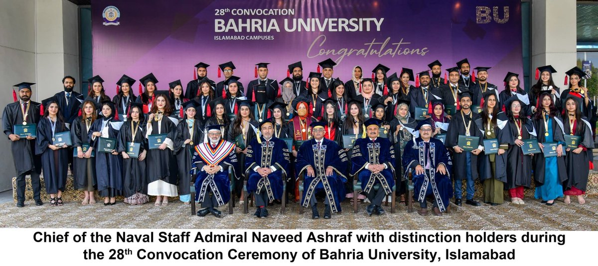 Bahria University, Islamabad, celebrated its 28th Convocation Ceremony, with Chief of the Naval Staff, Admiral Naveed Ashraf, Pro-Chancellor of the University, attending as the Chief Guest and conferring degrees to the graduating students.

Over 3,300 graduates received degrees