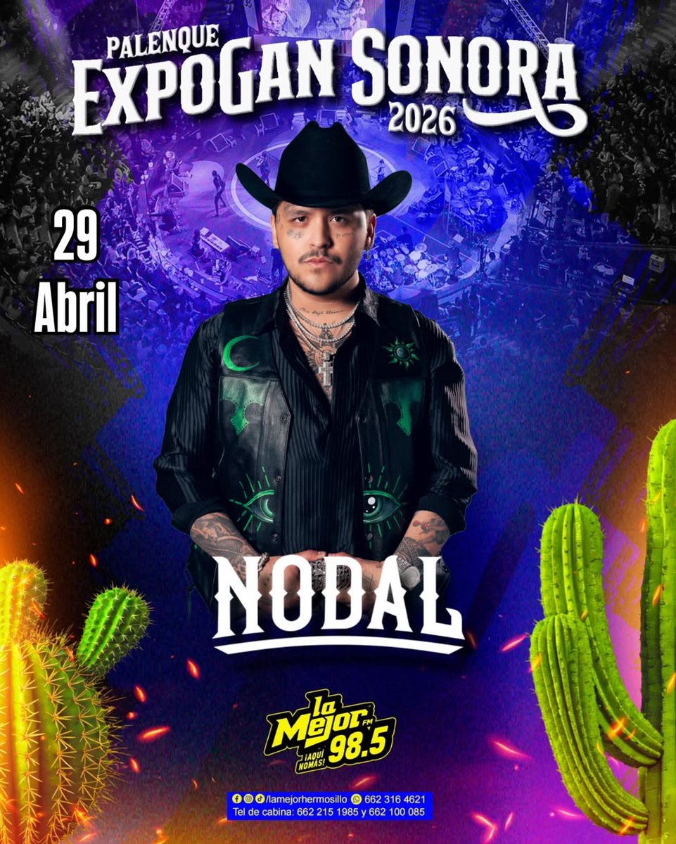 Christian Nodal llega al PALENQUE EXPOGAN 2026! 🤠 🌵
🗓 29/ABRIL
📍 HERMOSILLO, SONORA. ferias-2026.boletito.com/eventos/christ…