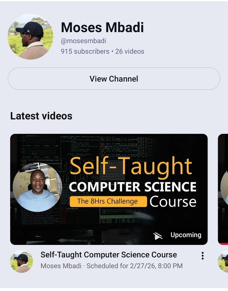 Beginning on 27th Feb, I'll be hosting a Free self-taught Computer Science course, live on YouTube. Share widely.

#softwareengineering #Coding #computerscience