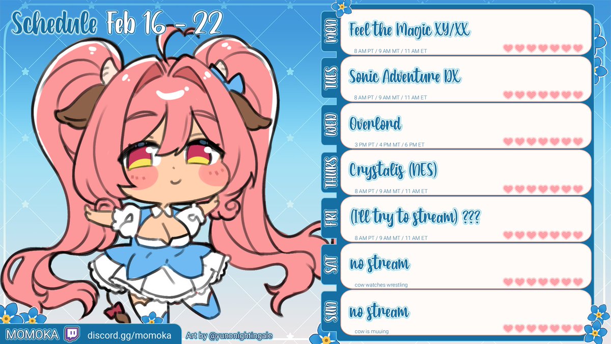 My schedule for the week! Once again... some might be cancelled due to my pain having hands this week, but I will do my best! (Thank you so much for being so patient with me... I constantly blame myself when I can't fulfill what I want to do, so having you all cheer me on helps!)