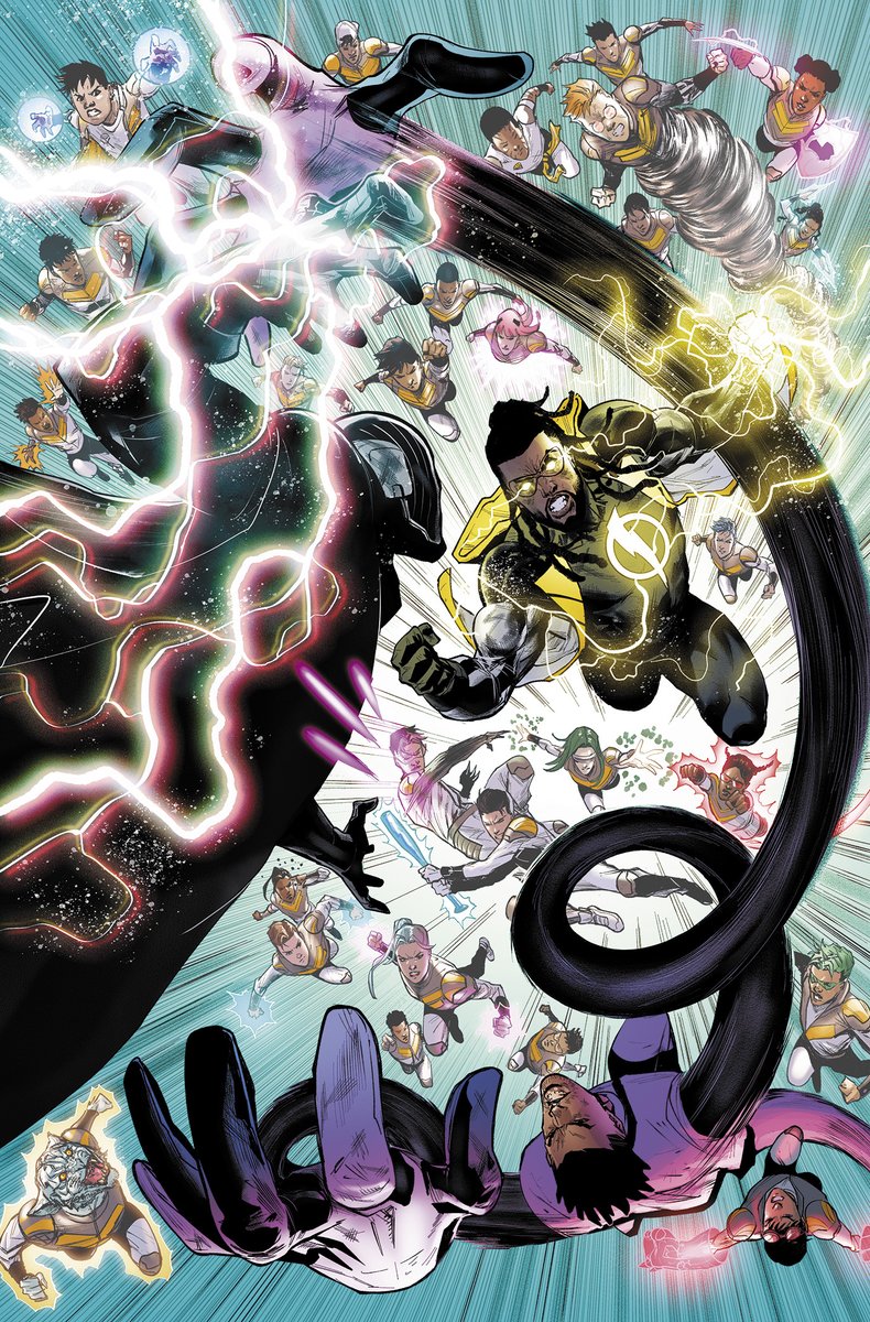 Mikemaluk's tweet image. Process for a very fun Splash page from Batman/Static: Beyond #3 with a TON of new characters!
@DCOfficial