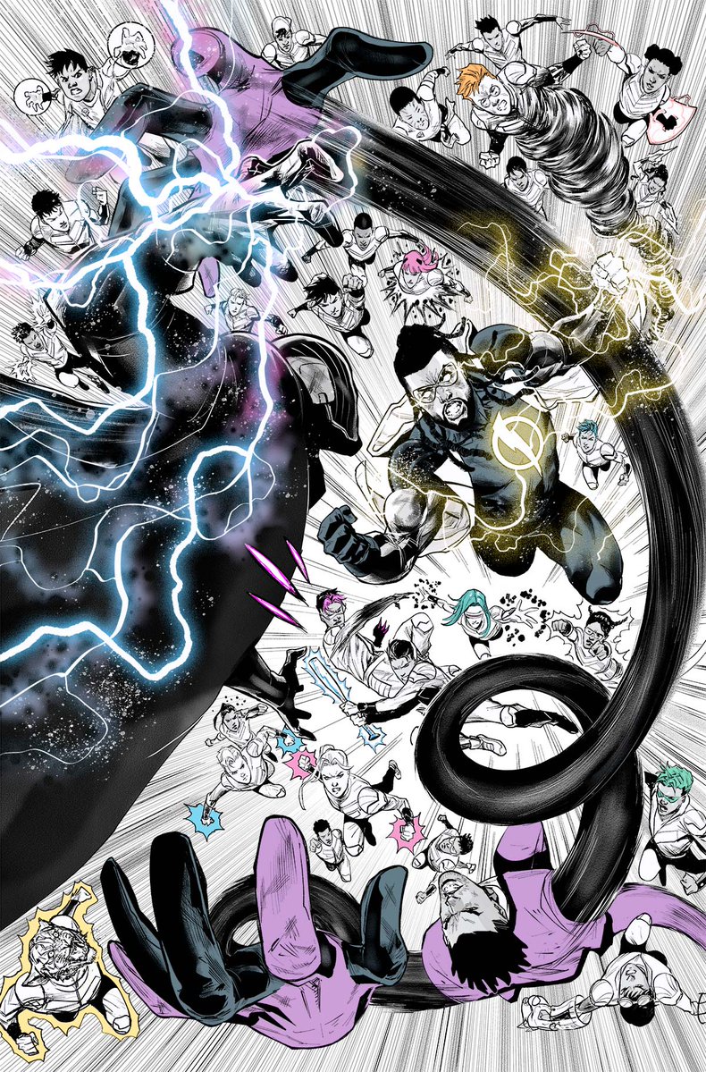 Mikemaluk's tweet image. Process for a very fun Splash page from Batman/Static: Beyond #3 with a TON of new characters!
@DCOfficial