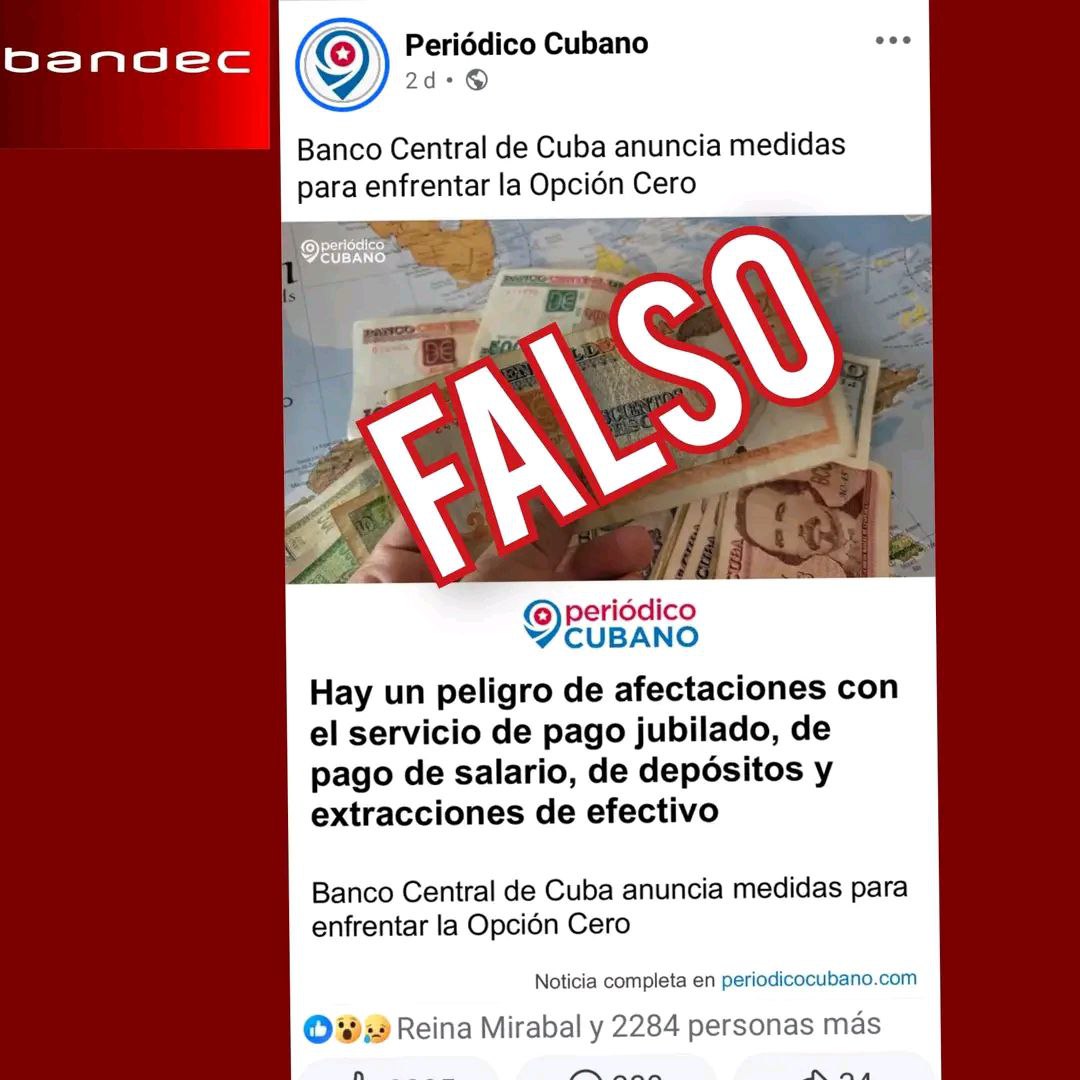 ¡Falsa noticia sobre medias de Banco Central! 📰❌

La información circulada en el medio "Periódico Cubano" sobre medidas del BCC no es verídica. Usted siga nuestros canales y páginas oficiales, en donde encontrará noticias e información oportuna.

#BandecNoSeDetiene