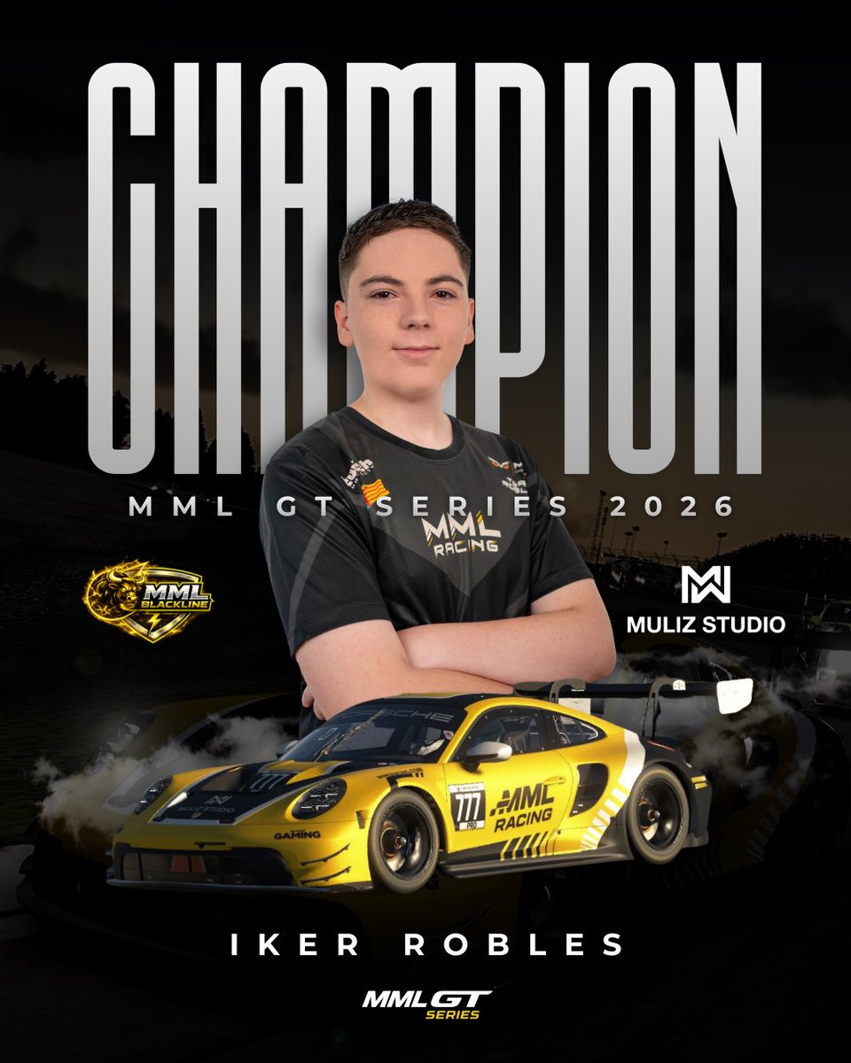 CAMPEÓN MML GT SERIES 2026

Iker Robles se corona tras una temporada de constancia, velocidad y sangre fría.
El título ya tiene dueño.