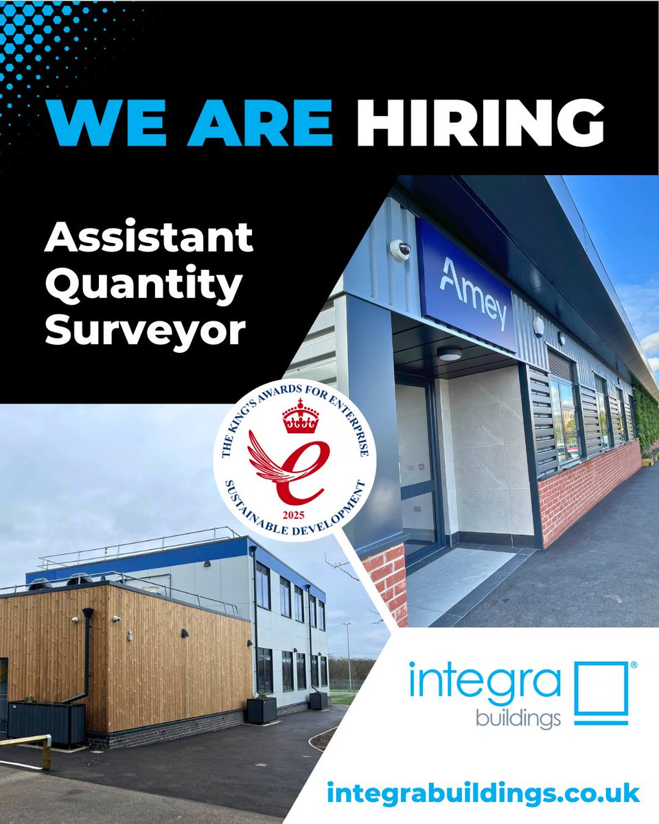 IntegraBuild's tweet image. We're hiring! 📣

We're looking for an Assistant Quantity Surveyor to join our experienced Technical Department.

At Integra Buildings, we’re passionate about shaping the future of construction through modular building.

For details, visit: bit.ly/3VwKfTx

#MakeItModular