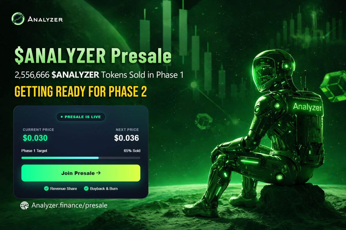 🟢 As of  February 16 a total of 2.556.666 $ANALYZER tokens have been sold in Phase 1 of the presale.

🔄How to purchase $ANALYZER ?
🌐analyzer.finance/presale/