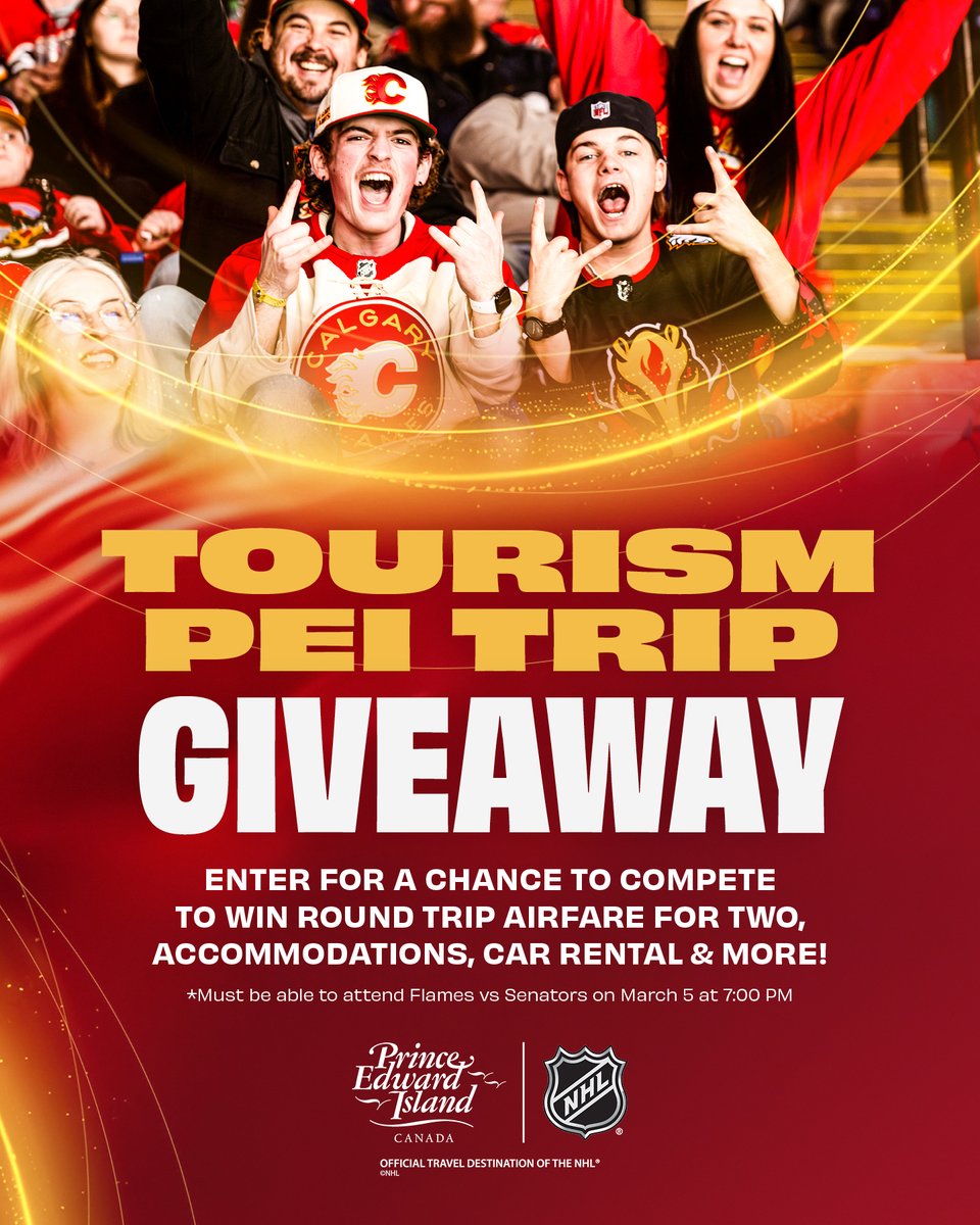 NHLFlames's tweet photo. Our friends at @tourismpei are giving you the chance to win an incredible trip to PEI, including airfare for two, car rental, accommodations, and more!
More info: https://t.co/amfptpGe4E
#Flames | #ExplorePEI https://t.co/hig2QobEUH