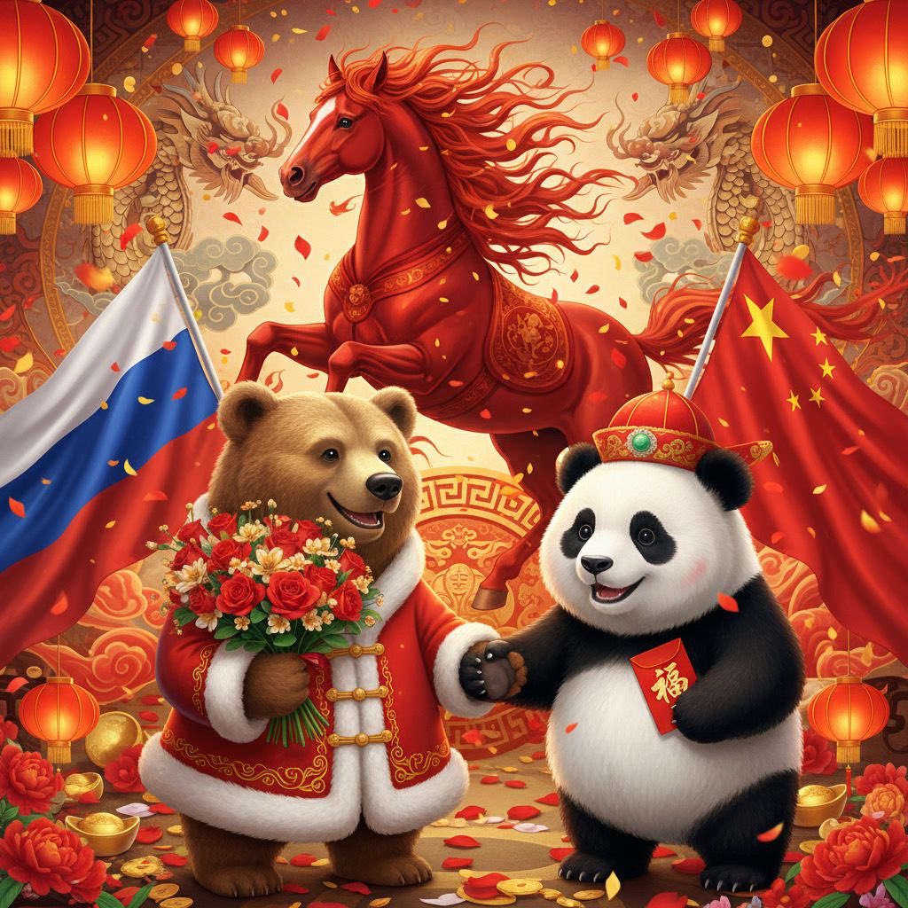 EmbassyofRussia's tweet photo. 🇷🇺🤝🇨🇳 We extend our warmest greetings &amp; sincere congratulations to our esteemed colleagues at the Embassy of the People's Republic of China for the upcoming New Year. 

We wish you a year ahead filled with peace, prosperity &amp; great success. 

Happy New Year! Gong Xi Fa Cai! https://t.co/UVP0I1QqDG