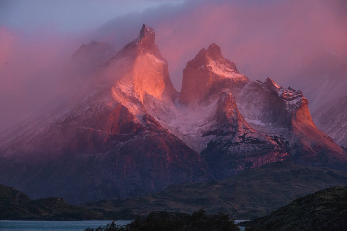 "Los Cuernos" (The Horns) the iconic peaks of Torres del Paine National Park in Chile.
