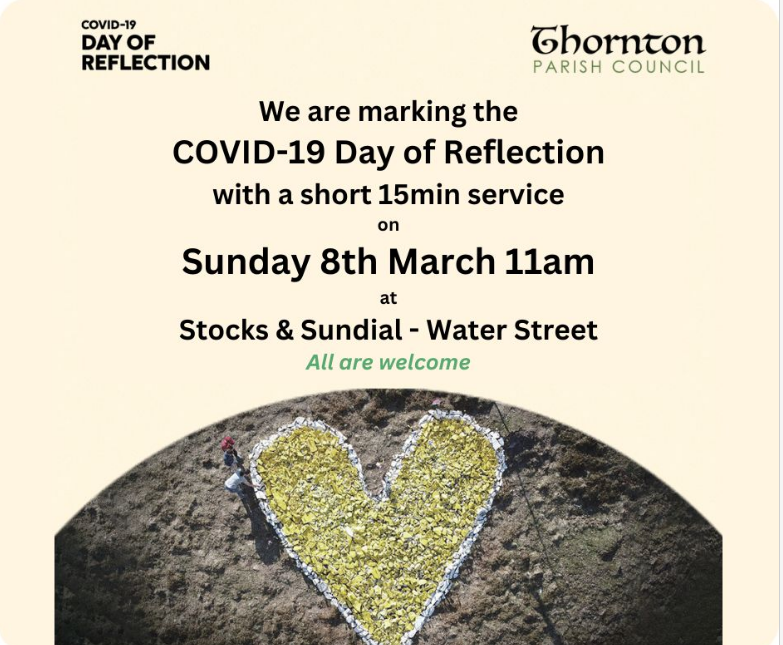 ThorntonCouncil's tweet photo. Join us for the COVID-19 Day of Reflection Service, Sunday 8 March 2026 at Stocks &amp; Sundial commencing at 11:00am - everyone is welcome. https://t.co/XeTiMfs5Zm