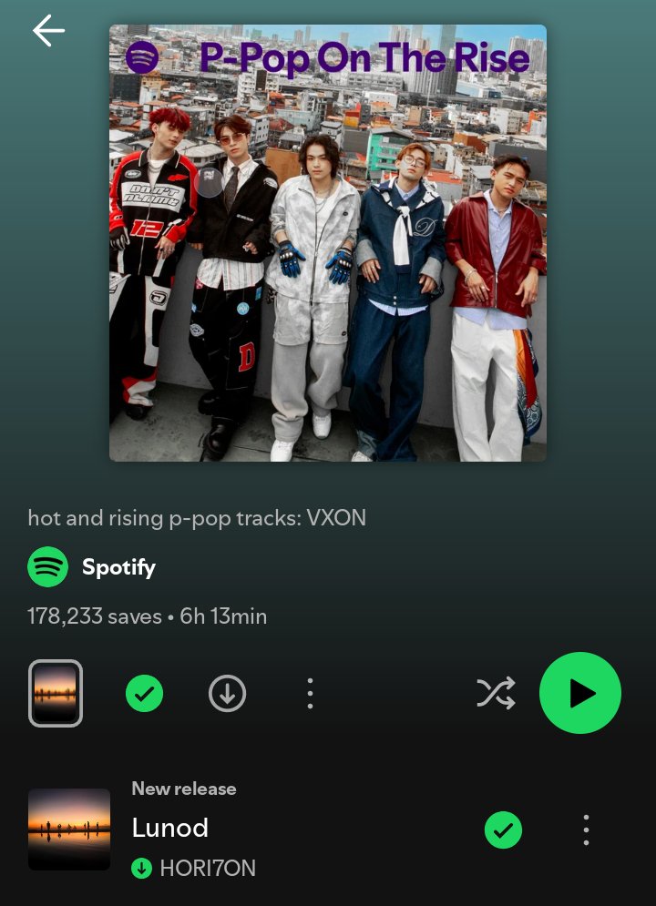 𝗟𝗢𝗢𝗞:
LUNOD by HORI7ON is now added on PPOP ON THE RISE Playlist made by Spotify. And it's the first track in the playlist. Meaning, all people who will listen to the playlist will hear and play LUNOD first. CONGRATULATIONS HORI7ON!

#HORI7ON #호라이즌
<a href="/HORI7ONofficial/">HORI7ONofficial</a>