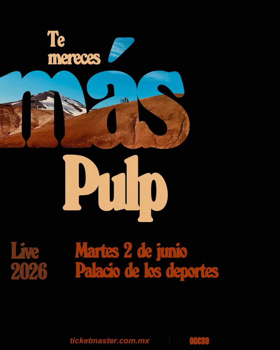 Pulp regresa a México 🇲🇽
📆 2 de junio
📍 Palacio de los Deportes
🎟 Venta a Fans: 17 de Febrero 10:00 AM 
Regístrate para obtener el código de acceso a la Venta a Fans: welovepulp.info