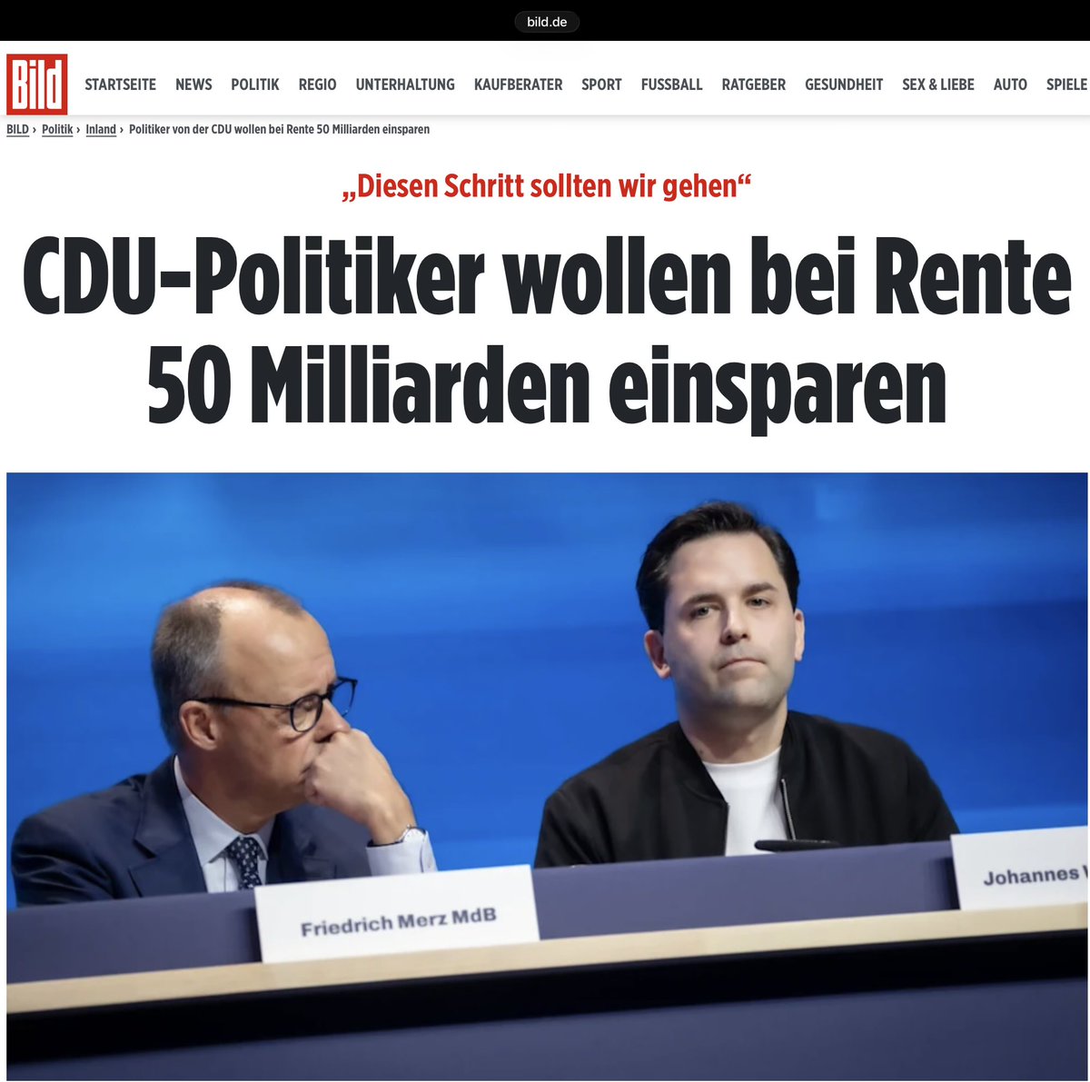 50 Mrd. bei der Rente „sparen“ ist keine Reform, sondern Kapitulation.Kürzen löst kein demografisches Problem, es verschiebt Armut ins Alter. Ein stabiles System braucht eine breitere Beitragsbasis, Kapitalbeteiligung und Produktivitätskopplung kein Sozialabbau per Taschenrechner