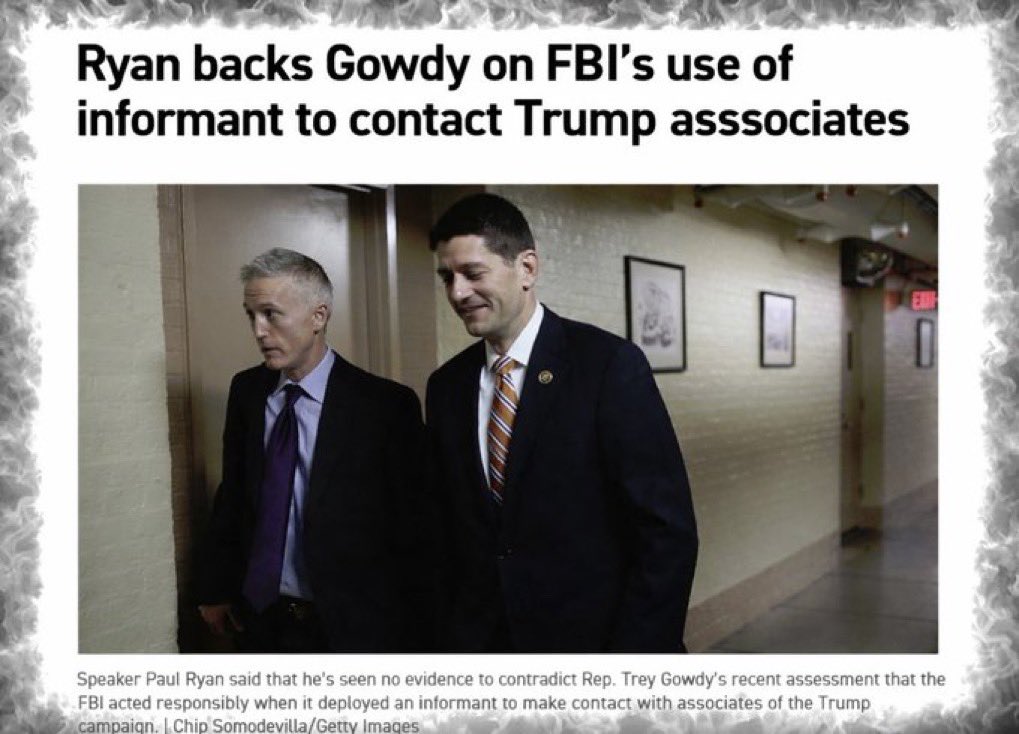 🚨Absolutely NOT!

Trey Gowdy cannot be Attorney General.

Gowdy, alongside traitor Paul Ryan blocked Devin Nunes and defended the FBI’s use of informants against President Trump.

Those actions propped up the Russia hoax and shielded the abuse of power.

The Swamp👇🏻
