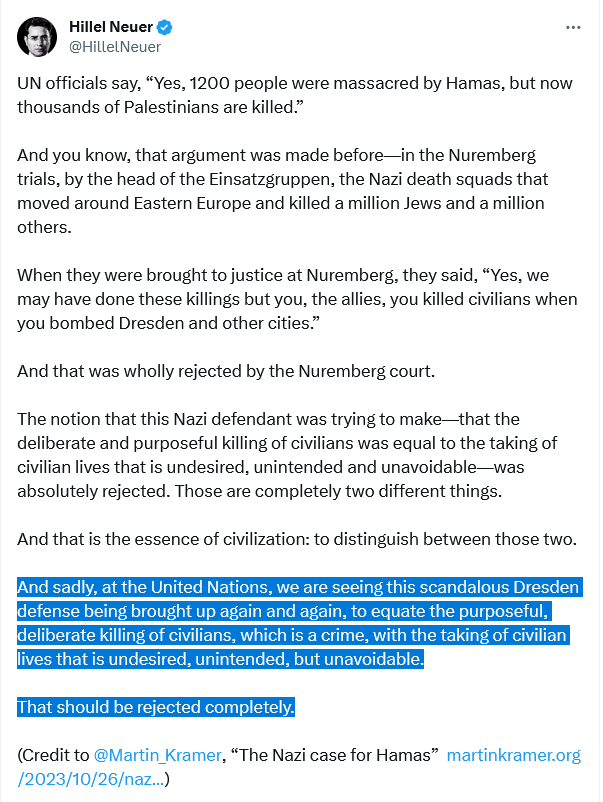 AlfredNeuman77's tweet photo. For those unaware of what @UNWatch actually stands for, it's executive director's idea of civilization and international law is a consequence-free return to WW2 barbarity for Israel's sake. 

This is who these people are. https://t.co/qjHmILBsch
