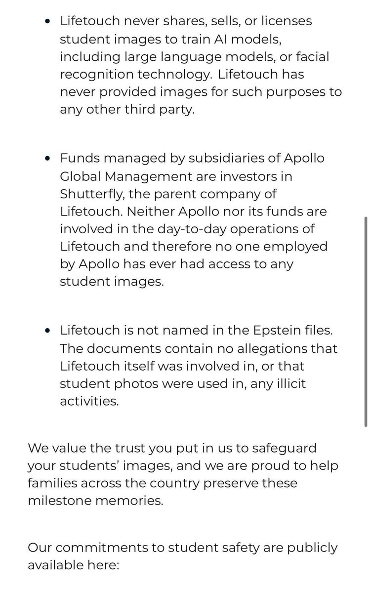 IAmyLeigh's tweet photo. 🚨JUST IN: Lifetouch came out with statement in response to the rumored Jeffery Epstein Ties.
#EpsteinFiles #lifetouch https://t.co/FaOZXVnBaS